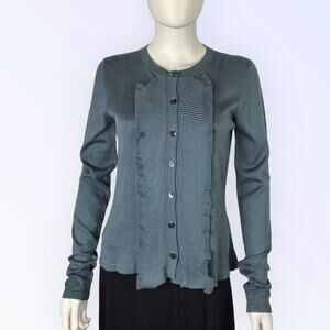Matthildur NWOT Cardigan Teal Blue Grey Button Down Cotton Sweater